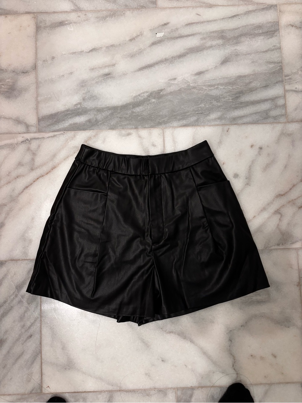 Zara Black Faux Leather Bermuda Shorts